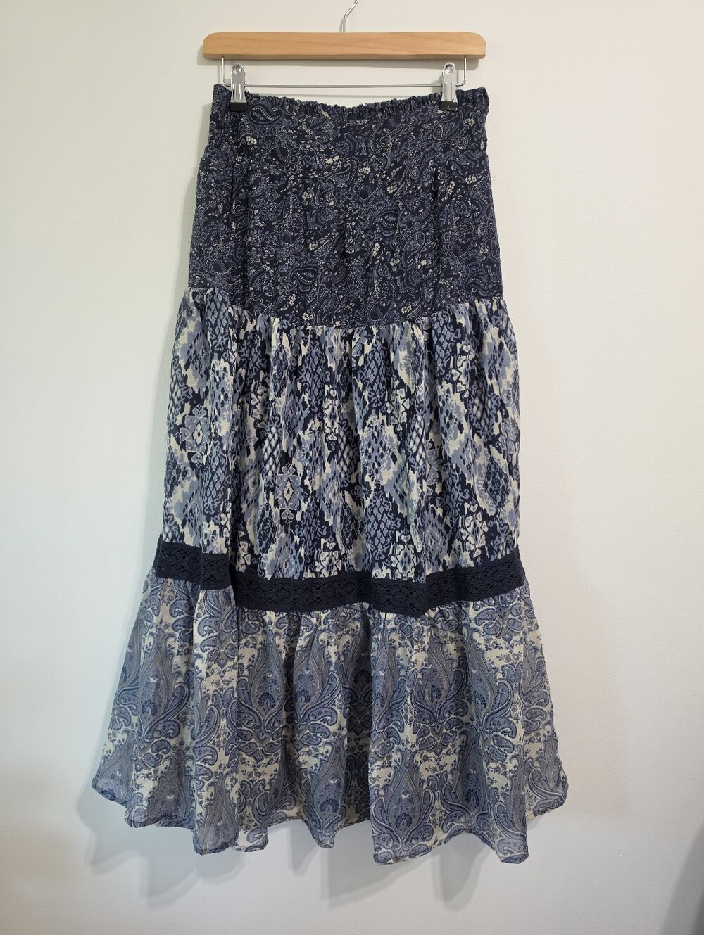 111. Boho Tiered Lined Skirt With Elastic Waist